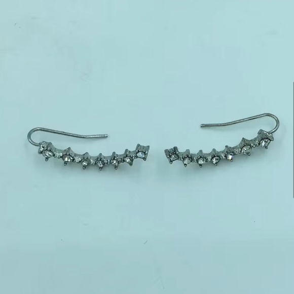 Silver Rhinestone Ear Climber Stud Earring Silver Sparkly Sexy - Picture 3 of 6